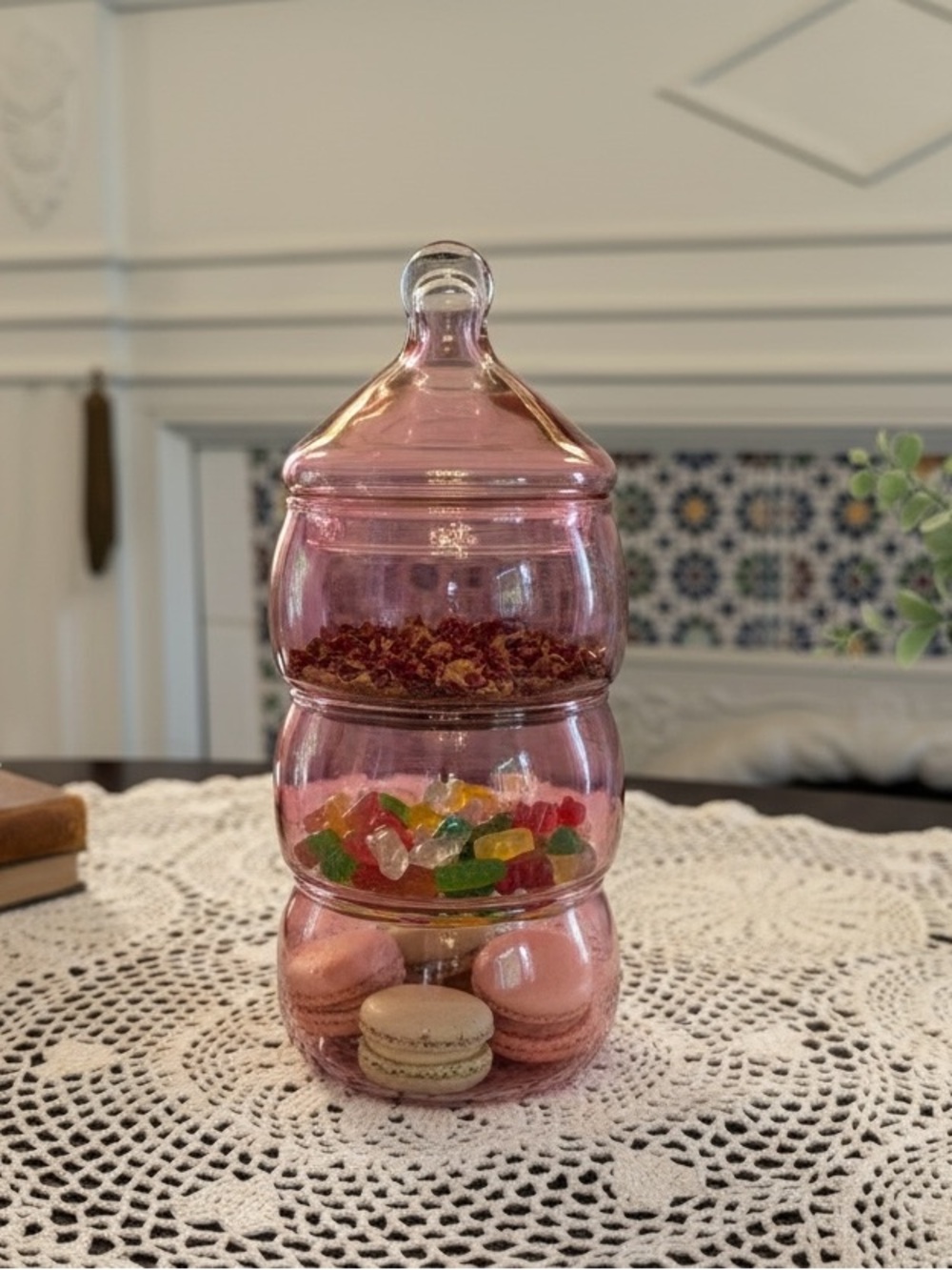 Princess House Heritage Glass 3-Tier Stacked Candy & Snack Jar Apothecary Jar